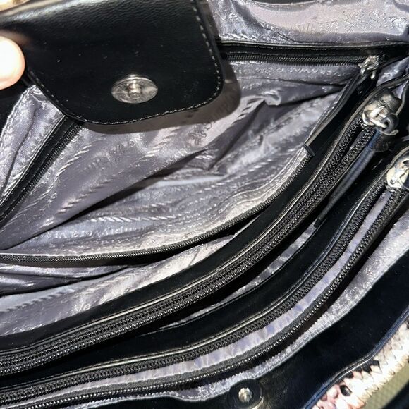 Simply Vera Black Tan Pink Shimmery Faux Leather Python Print Shopper Bag Purse - Picture 11 of 14